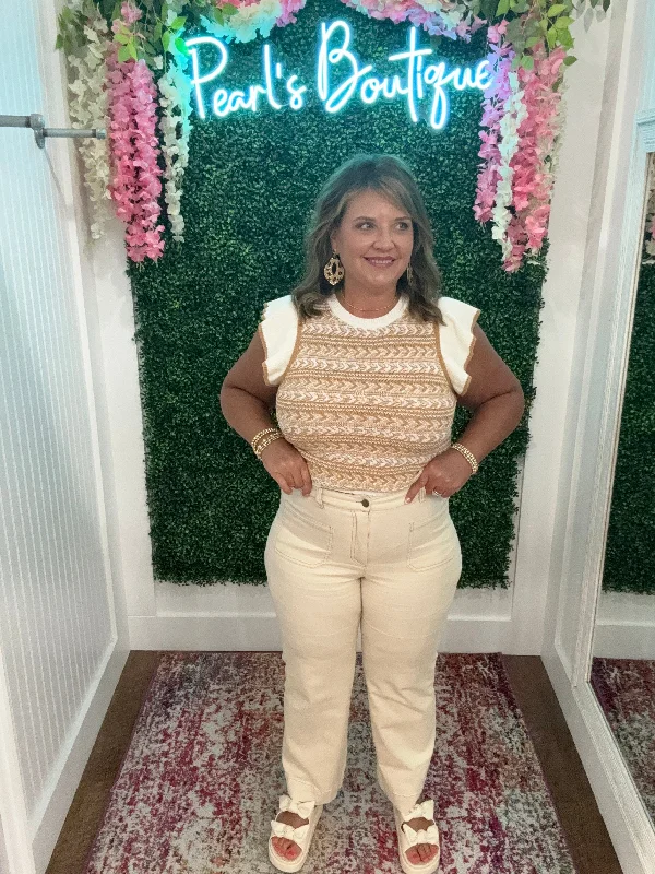 Gracie Ivory Wide Leg Denim Pant Classic Straight-Leg Pants