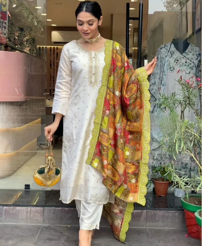 Designer Pure Viscose Jacquard Kurta With Pant And Heavy Dupatta Elegant Wool Trousers