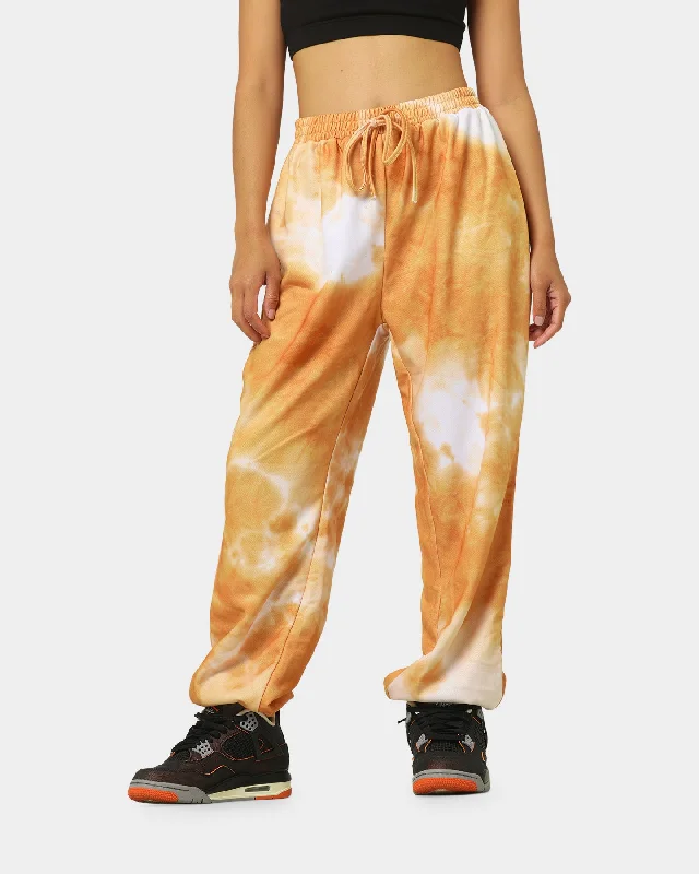 XXIII Women's Zuzu Tie Dye Track Pants Orange/White Trendy Wide-Leg Pants