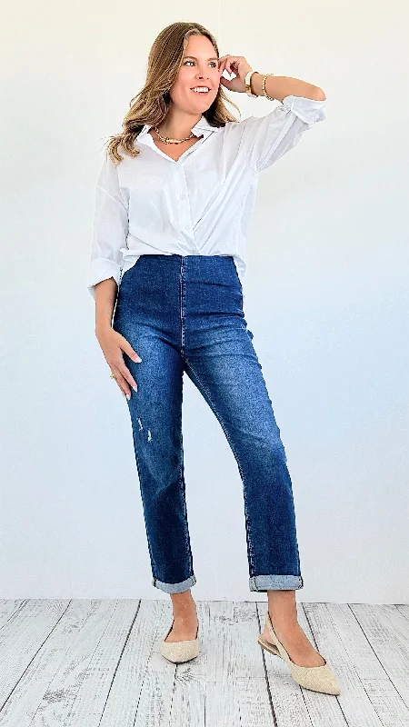 Capri High-Rise Denim Pants - Dark Classic Chino Pants