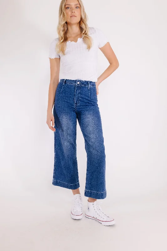 Margie Washed Denim Pant Elegant Wool Trousers
