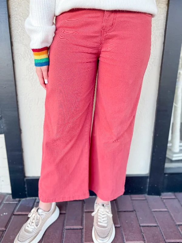Don't Let Me Go Wide Leg Pant-Rust Soft Stretch Trousers