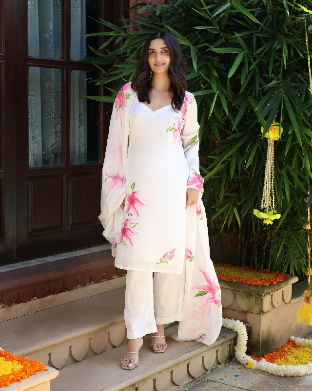 Women Embroidery Pure Tebby Silk Digital Printed kurta And Dupatta With Pant Formal Stretch Pants