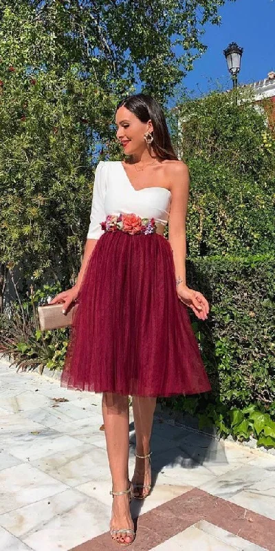 One Shoulder Sleeve Kneen Length Homecoming Dress cg15462
