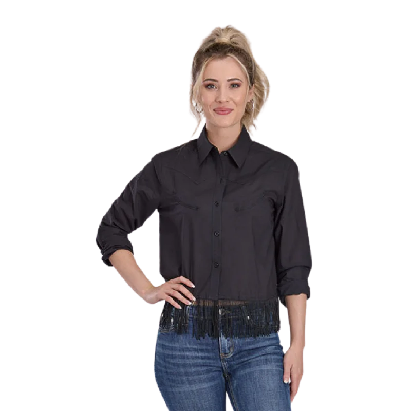 Roper Women's Cotton Cambric Black Blouse Lightweight Floral Blouse