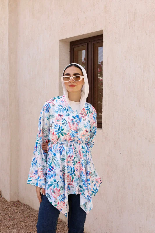 Asymmetrical Floral Blouse Satin Bow Blouse