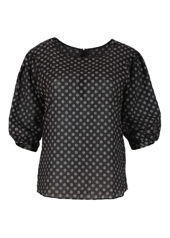 Polka Dot Blouse Black in Seersucker Smart Business Blouse