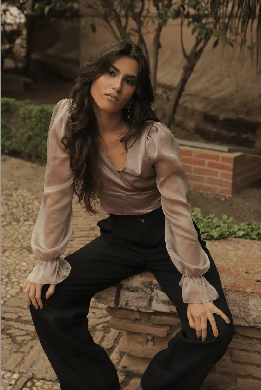 Valeria Pink Blouse Sheer Sleeve Blouse