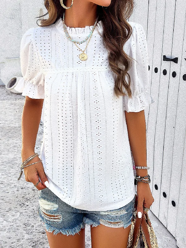 Mock Neck Flounce Sleeve Blouse Chic Ruffle Blouse