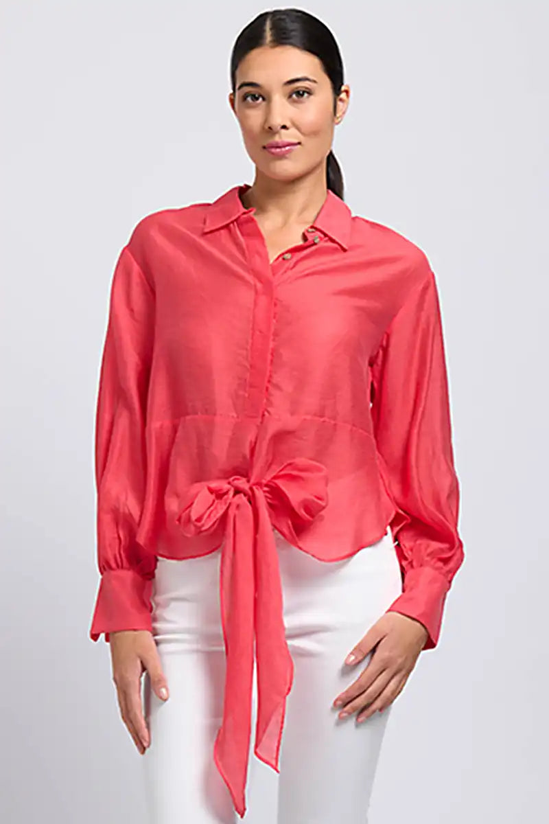 Foil Knot To Be Missed Blouse in Papaya Boho Chic Blouse