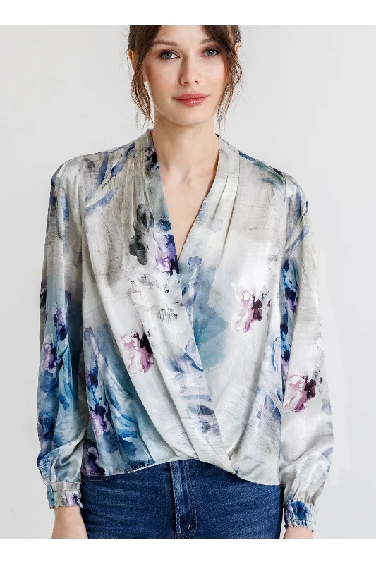 go by Go Silk Go Boho Surplus Printed Blouse T1705-MBFL | Moody Blues FL Feminine Tie Blouse