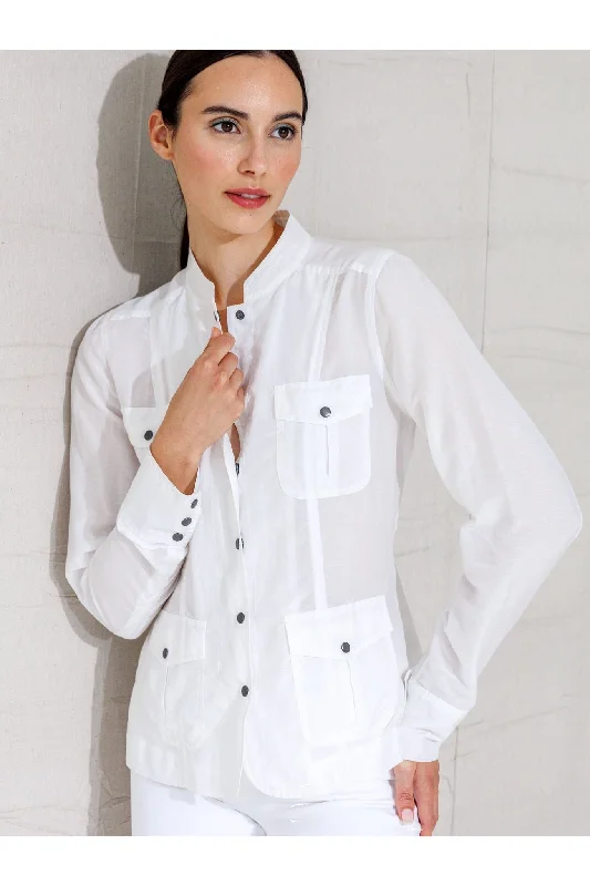 go by Go Silk Go On An Expedition Shacket J349 | White Feminine Puff Blouse