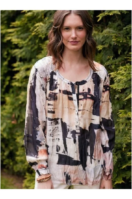 go by Go Silk Go Peasant Printed Blouse T1396 | Sunset Abstract | Clearance Final Sale Feminine Ruffle Blouse go by Go Silk Go Peasant Printed Blouse T1396 | Sunset Abstract | Clearance Final Sale Feminine Ruffle Blouse