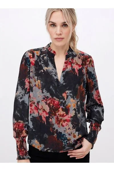 go by Go Silk Go Soft Spoken Blouse T1434-BOGA | Botanic Garden Oversized Silk Blouse