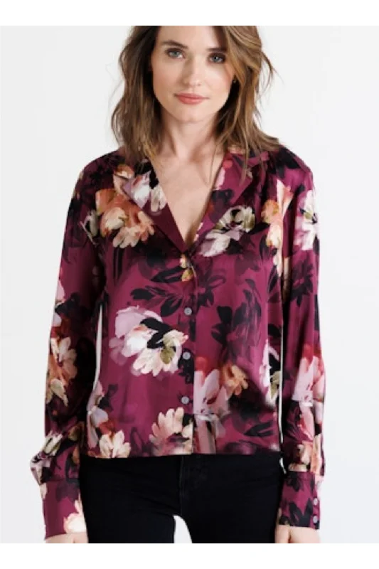 Go Silk Go Top Notch Printed Blouse T1692-ACFL | Au Courant Fl Satin Bow Blouse