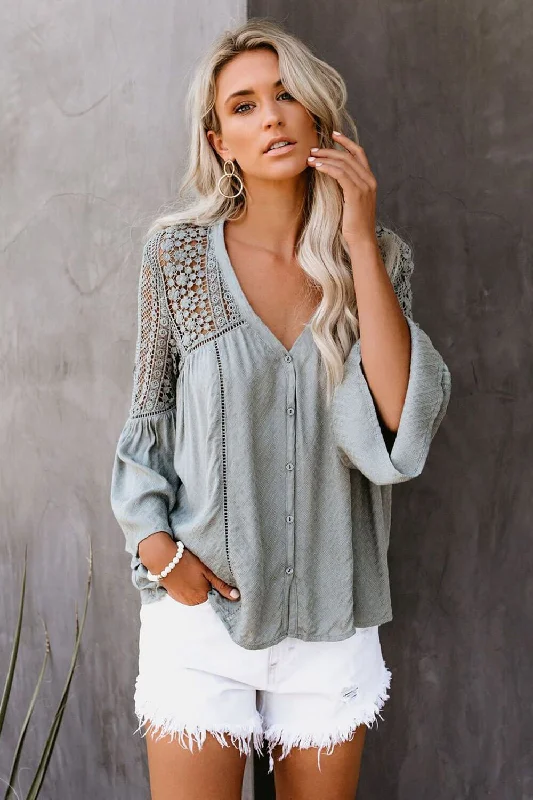 Gray The Du Jour Hollow Out Crochet Blouse Polished Work Blouse
