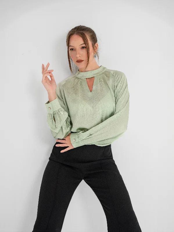Light green keyhole neckline blouse Boho Chic Blouse