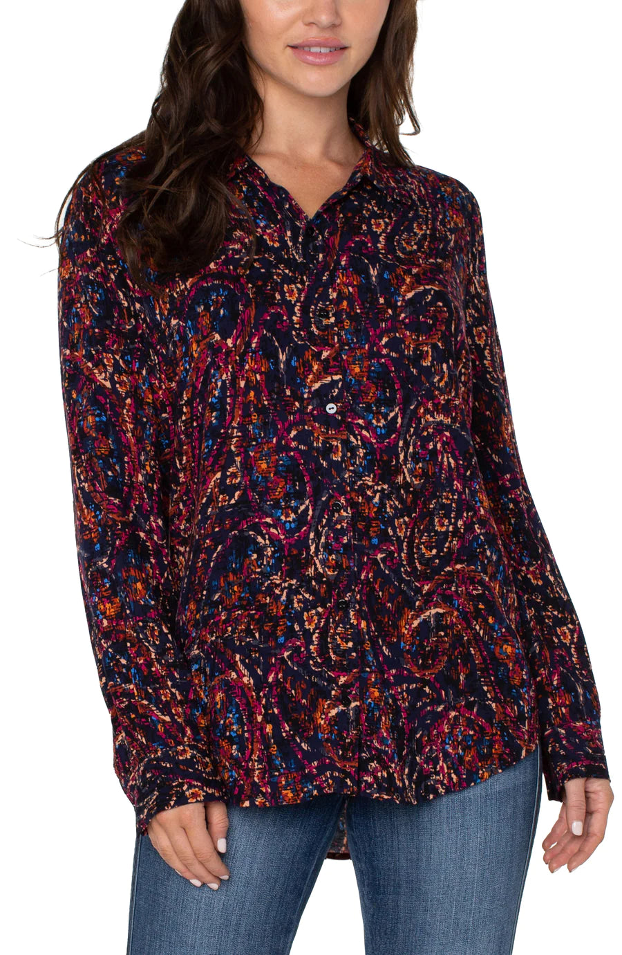 Liverpool Button Up Woven Blouse Satin Drape Blouse