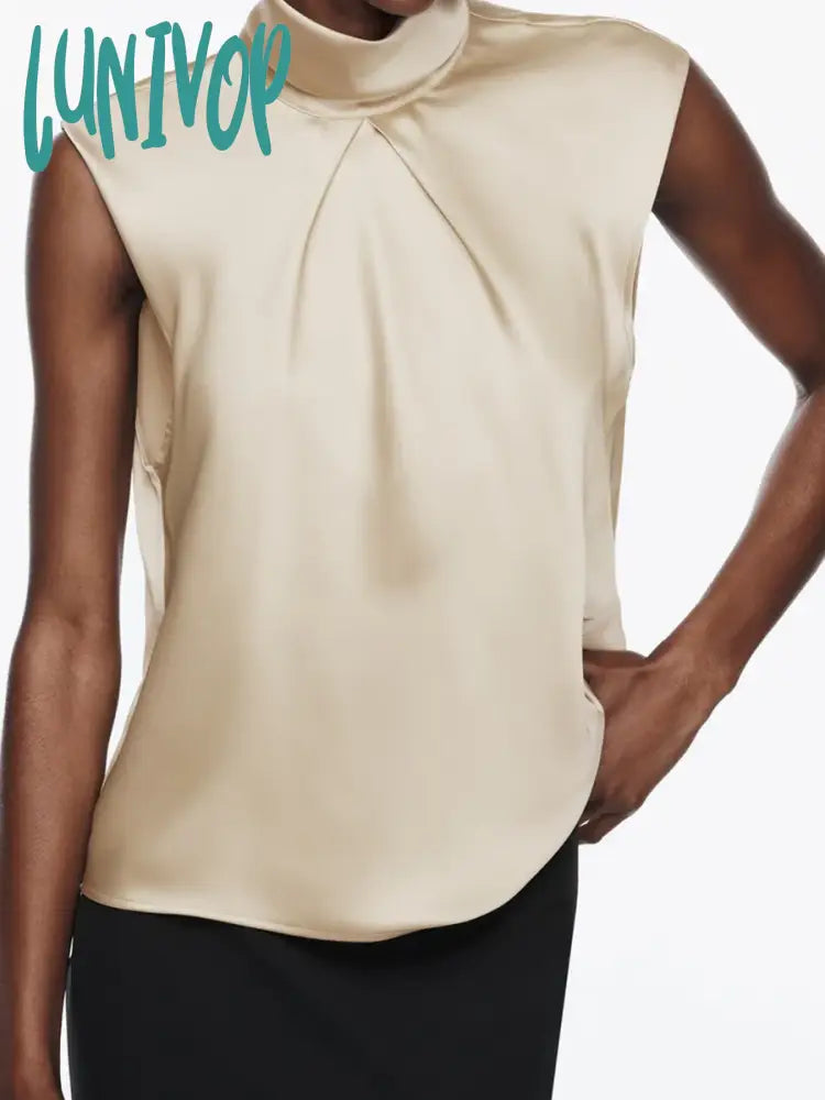 Lunivop Sleeveless Satin Blouse Women 2024 New Elegant Fashion O-neck Solid Color Blouses Spring Summer Casual Simple Blouse Female Delicate Bow Blouse Lunivop Sleeveless Satin Blouse Women 2024 New Elegant Fashion O-neck Solid Color Blouses Spring Summer Casual Simple Blouse Female Delicate Bow Blouse