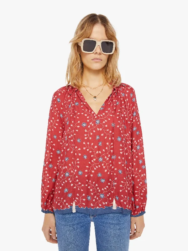 Natalie Martin Penny Blouse - Pinwheel Barn Red Stretchy Fitted Blouse