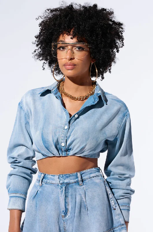 NO APOLOGIES CROP BUTTON DOWN BLOUSE Semi-Sheer Blouse
