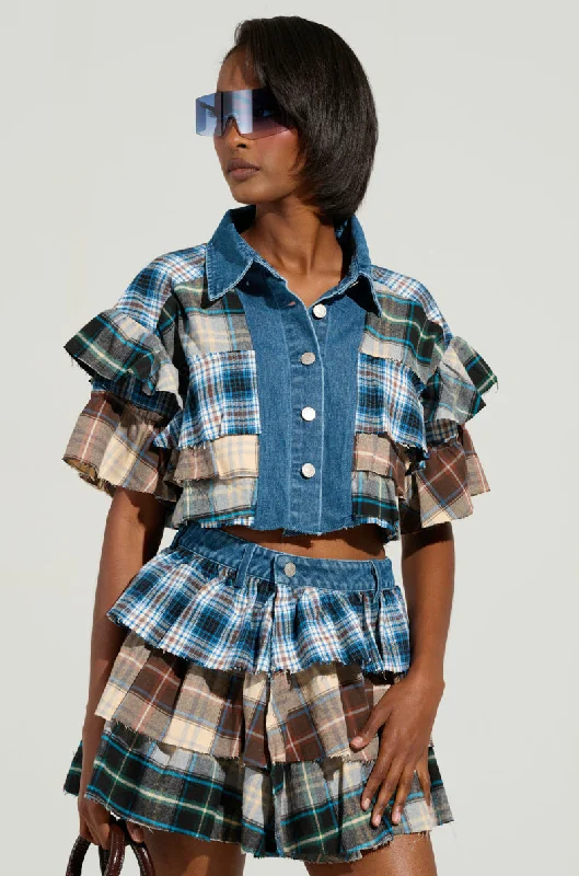 OVERRATED PLAID BUTTON DOWN BLOUSE Wrap Front Blouse