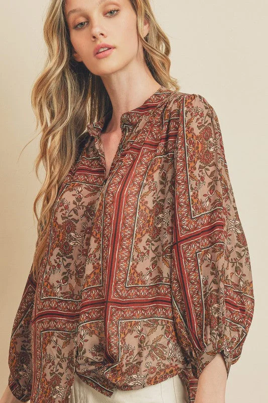 Paisley Print Blouse Elegant Embroidery Blouse