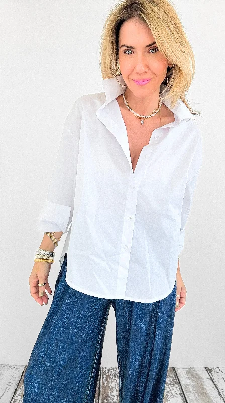 Poplin Perfection Italian Button Up Blouse Vintage Lace Blouse