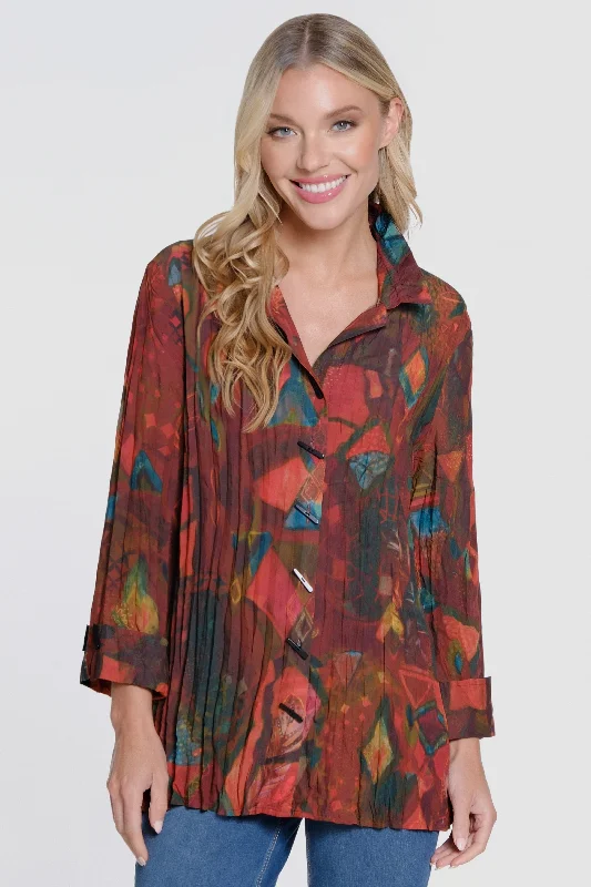 Printed Woven Button Front Blouse - Multi Office-Ready Blouse