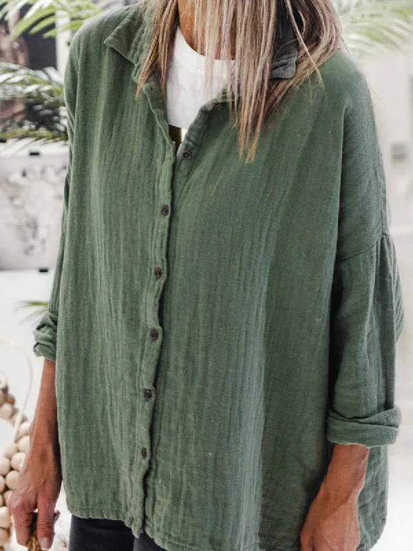 Solid Color Top Long Sleeve Blouses Casual Button Blouse
