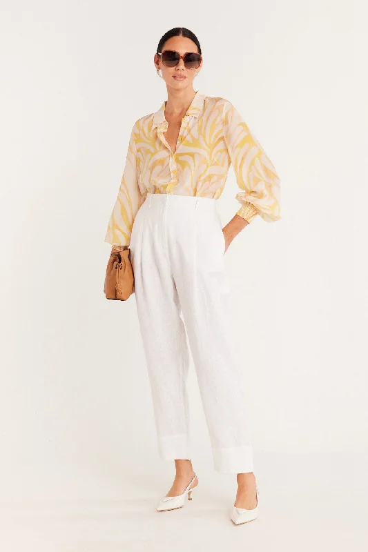 Sunray Blouse - Yellow Feminine Tie Blouse