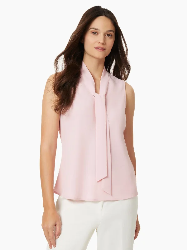 Tie Neck Sleeveless Jasper Crepe Blouse Chic Off-Shoulder Blouse