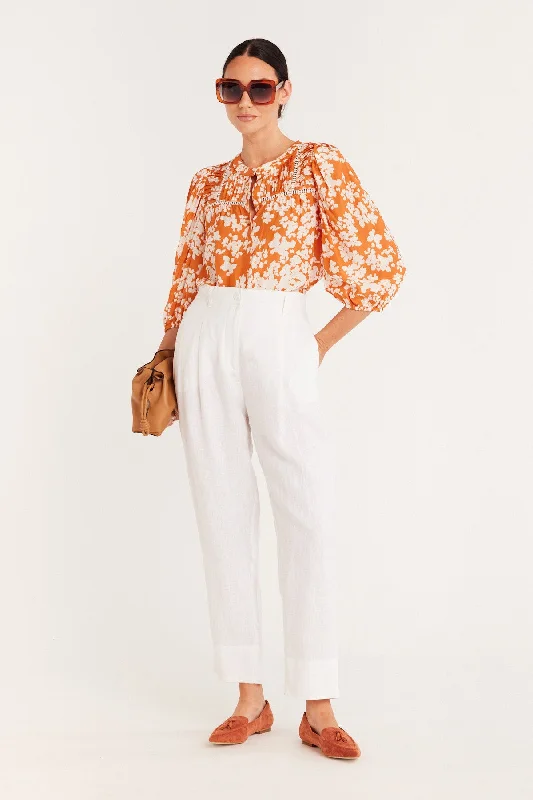 Valencia Blouse - Orange Floral Satin Long Blouse