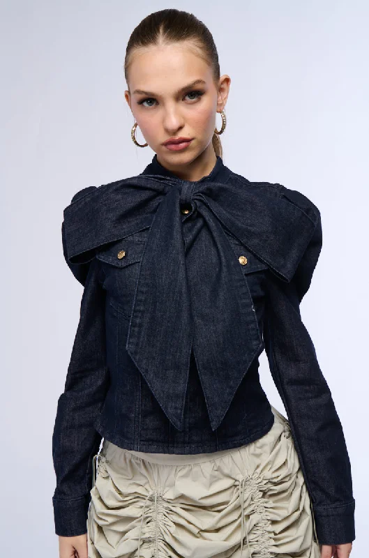 WAIT FOR U DENIM BOW BLOUSE Versatile Layering Blouse