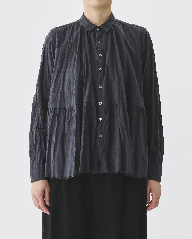 WASHED LAWN BLOUSE / CHARCOAL Casual Relaxed Blouse