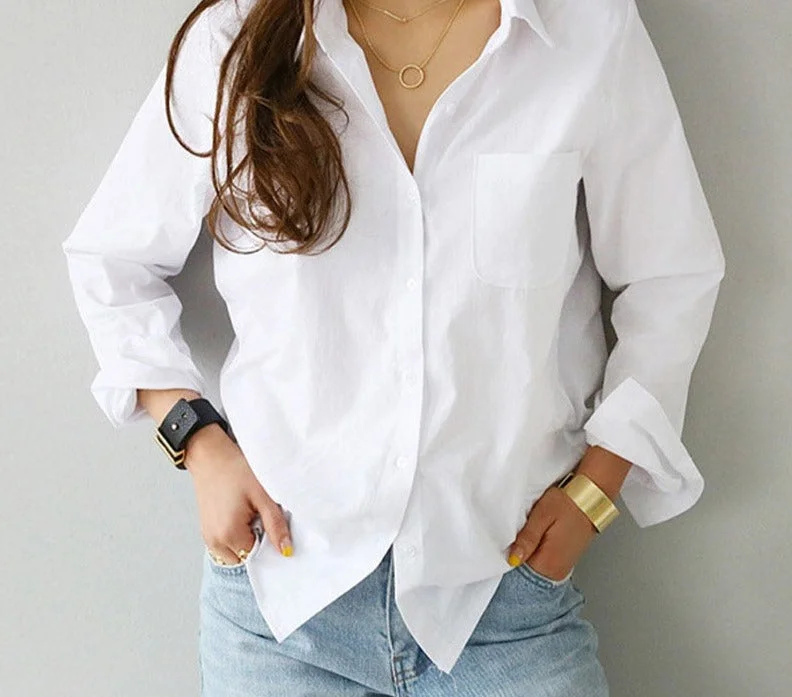 Women Shirts and Blouses Feminine Blouse Top Long Sleeve Casual White Turn-down Collar OL Style Women Loose Blouses Stretchy Fitted Blouse