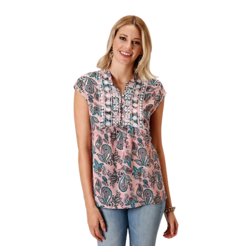 Roper Women's Pink Paisley Print Blouse Stylish Wrap Blouse