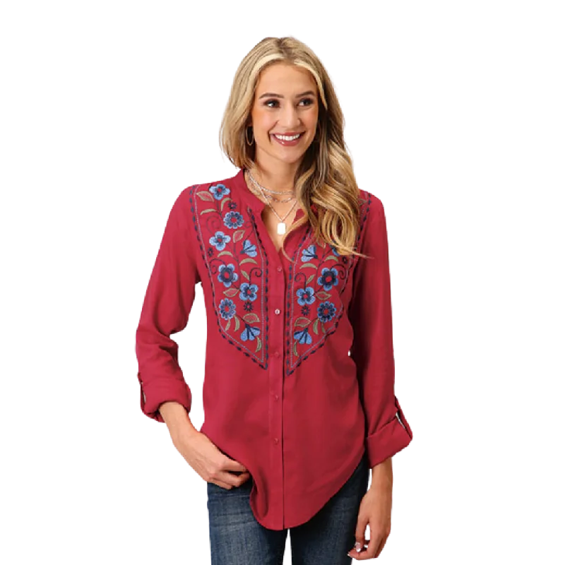 Roper Women's Rasperry Rayon Challis Blouse Floral Chiffon Blouse