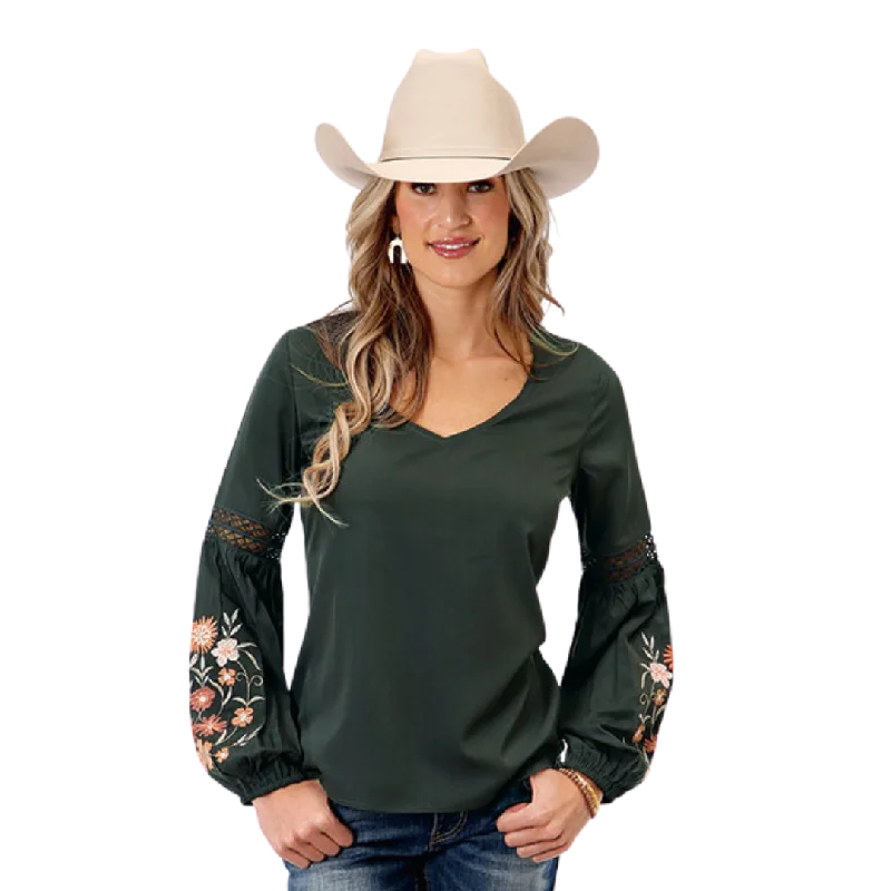 Roper Women's Charcoal Poly Crepe Blouse Versatile Layering Blouse