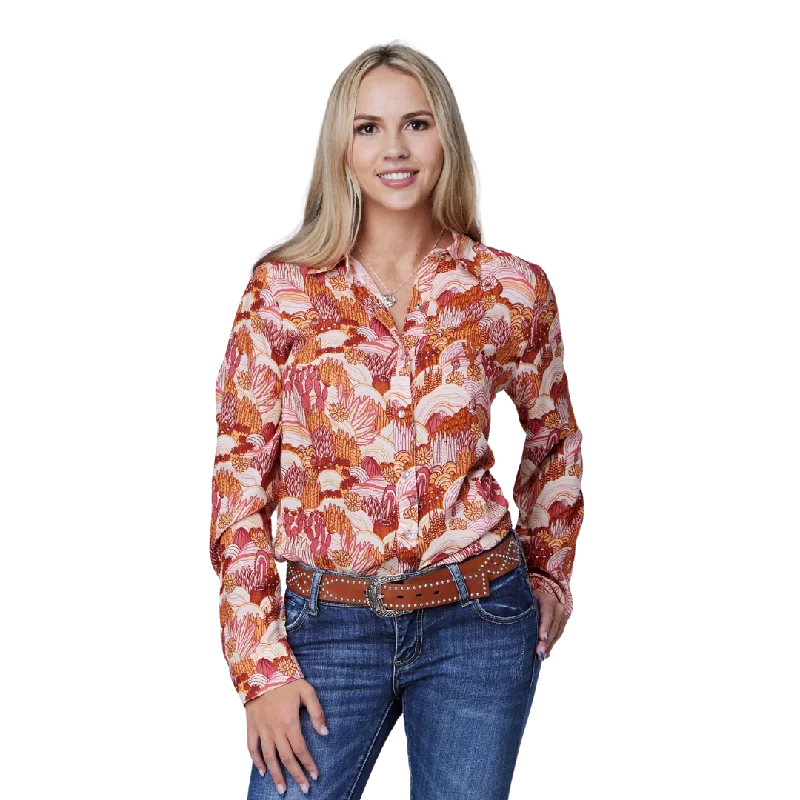 Roper Women's Groovy Cacti Print Rayon Western Blouse Floral Print Blouse