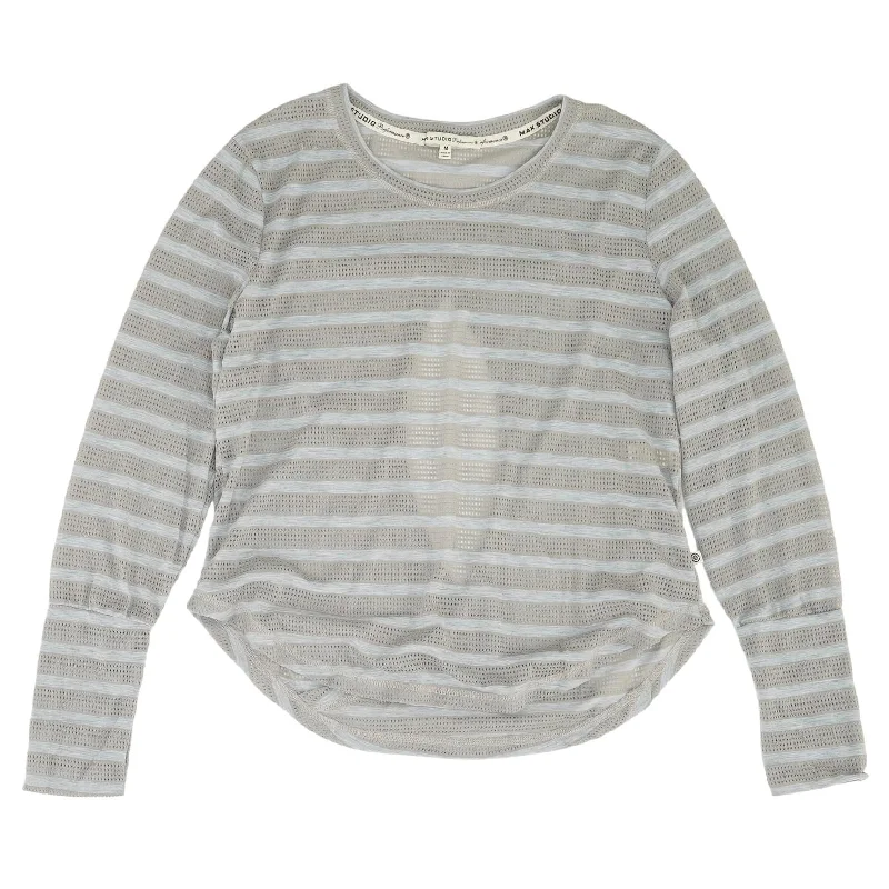 Blue Striped Long Sleeve Blouse Romantic Lace Blouse