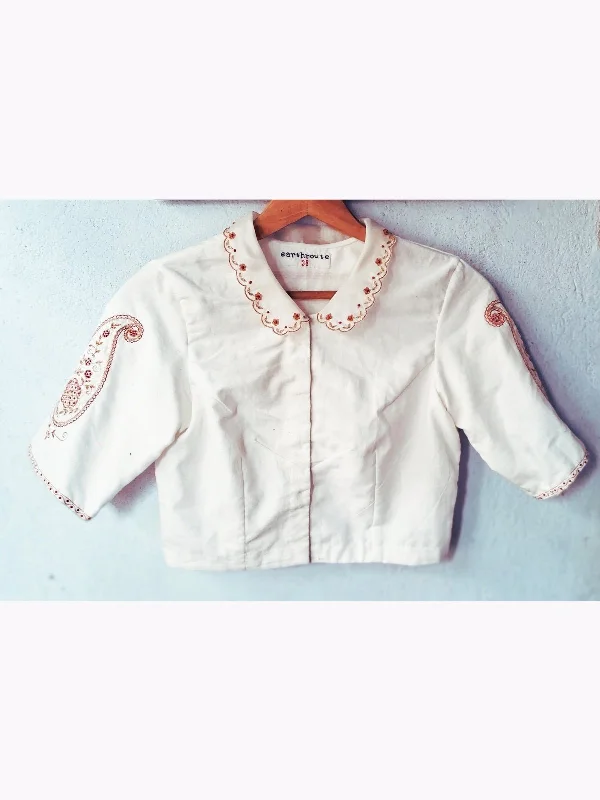 Shefali Hand Embroidered Cotton Blouse Delicate Bow Blouse