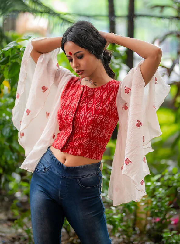 Ikat Jamdani Flared Sleeve Blouse Soft Pastel Blouse