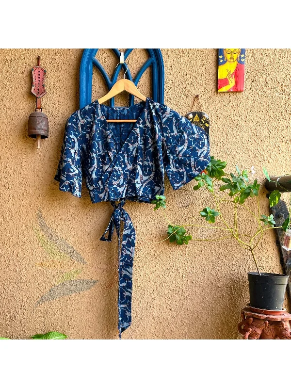 Indigo Blue Cotton Blouse Loose Oversized Blouse