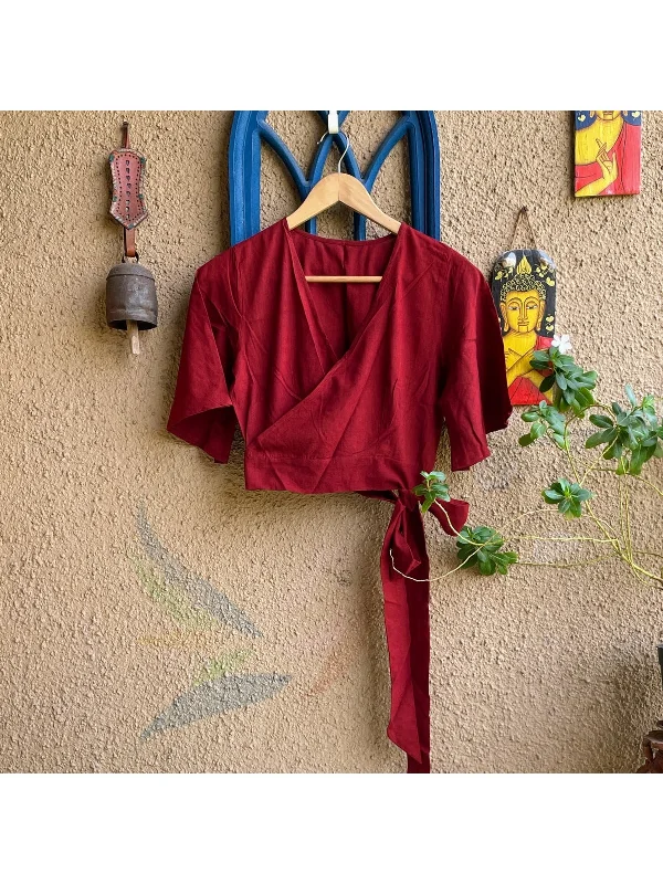 Maroon Cotton Blouse Lightweight Linen Blouse