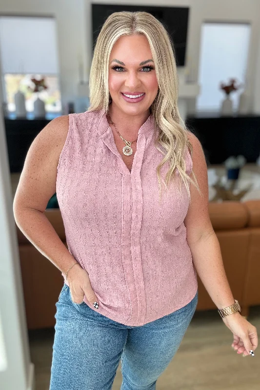 Matter of Fact Pleat Front Sleeveless Blouse in Pink Polished Work Blouse