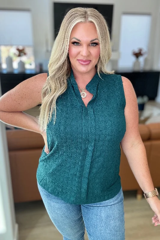 Matter of Fact Pleat Front Sleeveless Blouse in Sea Green Bell Sleeve Blouse