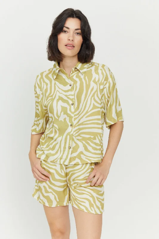 Roja Printed Blouse Celery Green Ruffled Neck Blouse