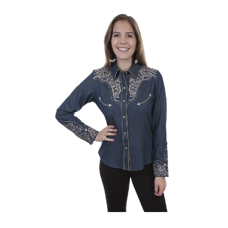 Scully Leather Women's Embroidered Snap Blouse Feminine Puff Blouse