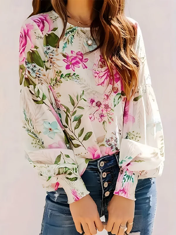 Floral Lantern Sleeve Blouse Backless Summer Blouse